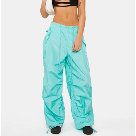 Edikted Turquoise Rian Nylon Cargo Pants Parachute Pants Size XS/S - Picture 1 of 12